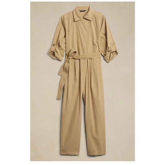 Banana Republic Poplin Jumpsuit Size Small Utility Tan Flightsuit Oversized Chic - Picture 2 of 14